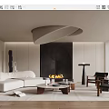 Elegant Modern Living Room Interior Design With White Sofa Fireplace Spiral Lighting And Wooden Floor