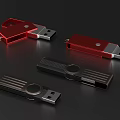 Multiple Metallic USB Flash Drives With Red And Black Sleek Modern Design