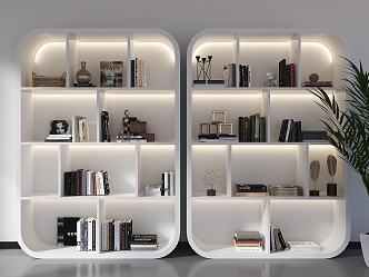 Simple Bookshelf Storage Rack White Bookshelf Rounded White Bookshelf Book Ornaments Decorative Ornaments 3d model