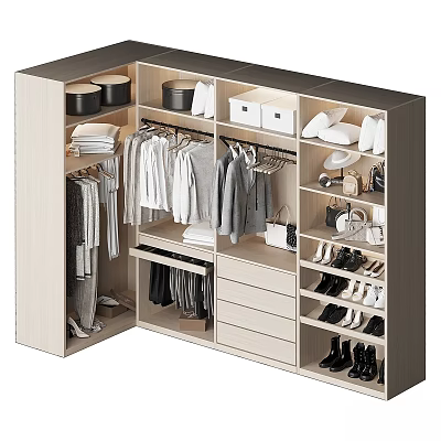 Practical Storage Cabinet With Hanging Clothes Folded Garments Drawers Hats Bags Shoes And Storage Boxes 3d model