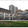 Modern Residential Building Complex Featuring Glass Facade Green Area And Pedestrian Walkway
