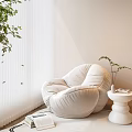 Modern Lazy Sofa Cream Single Sofa Side Table Dreamy Curtain 3d model