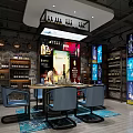 Modern Restaurant Interior With Stone Wall Wine Racks Bar Counter And Seating
