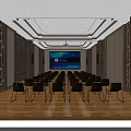 Spacious Modern Conference Room Interior With Neatly Arranged Chairs Large Screen And Wooden Floor