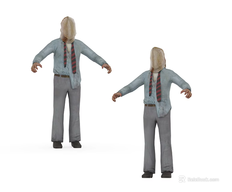Game Movie Character With Blue Shirt Gray Pants And Red Black Striped Tie 3d model 