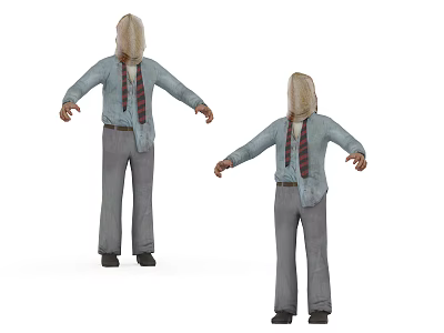 Game Movie Character With Blue Shirt Gray Pants And Red Black Striped Tie 3d model