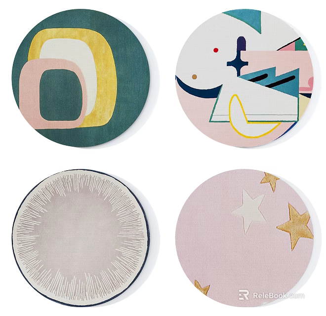Round Rugs with Various Geometric Abstract Minimalist and Star Patterns 3d model