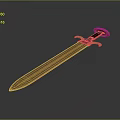 Traditional Historical Sword with Golden Blade Brown Hilt and Decorative Guard Design