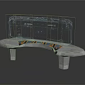 Modern Curved Bench With Transparent Structure And Illuminated Yellow Blue Strips