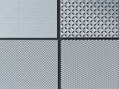 Modern Wall Panels Showcasing Perforated Grid Wavy and Textured Surface Patterns 3d model