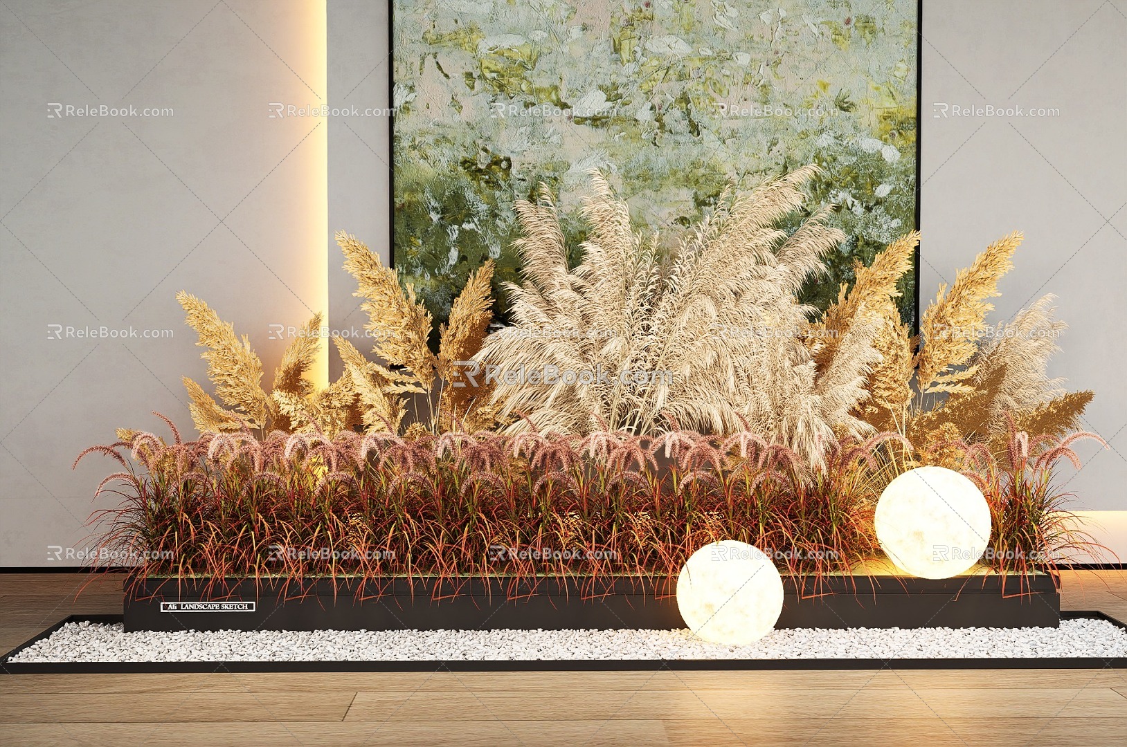 Reed Plant Landscape Sketches Wheat Ear Dried Flower Pennisetum Plant Combination 3d model