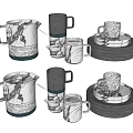 Modern Marble Pattern Dinnerware Set With Pitcher Mugs Plates And Trays 3d model