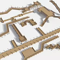 Wooden Landscape Bridge Design With Multiple Connected Walkways And Platforms 3d model