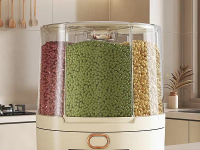 Modern Kitchen Interior Display Storage Container With Transparent Three Compartments Holding Colorful Grains 3d model