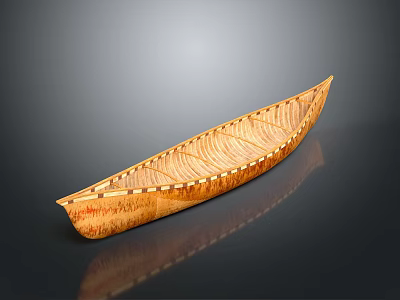 Traditional Wooden Canoe With Intricate Textured Design For River Water Travel 3d model