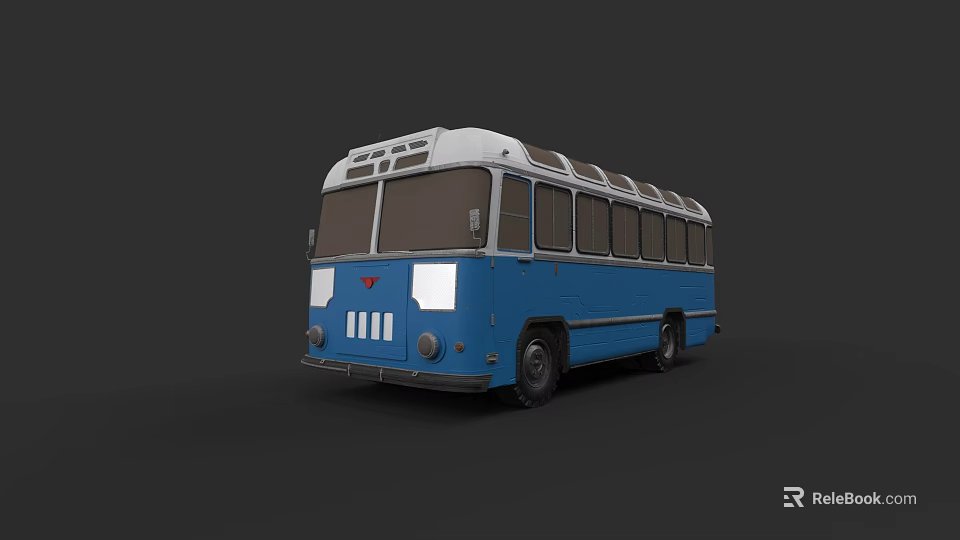 Classic Blue And White Vintage Bus Exterior With Retro Front Design 3d model 
