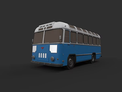 Classic Blue And White Vintage Bus Exterior With Retro Front Design 3d model