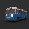 Classic Blue And White Vintage Bus Exterior With Retro Front Design