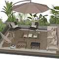 Outdoor Sofa With Plants And Umbrella In Cozy Patio Relaxation Area