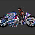 Cyberpunk Style Motorcycle With Blue Pink Body Tiger Graphics Red Jacket Rider And Pink Wheels