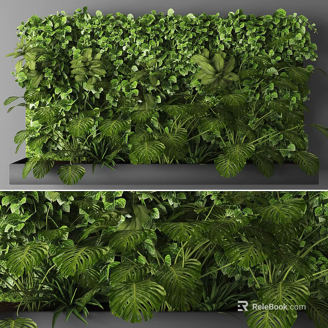 Lush Living Plant Wall With Vertical Green Foliage And Diverse Fresh Leaves 3d model 