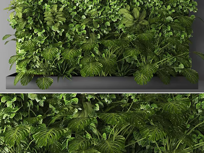 Lush Living Plant Wall With Vertical Green Foliage And Diverse Fresh Leaves 3d model