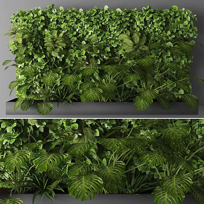 Lush Living Plant Wall With Vertical Green Foliage And Diverse Fresh Leaves 3d model