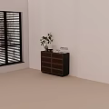 Angelo Stone Dark Wooden Chest of Drawers with Six Drawers Potted Plant and Decorative Books