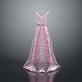 Elegant Pink Lace Long Dress With Decorative Belt And Flowy Skirt