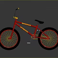 Red Bicycle With Yellow Graphics Black Seat And Yellow Spoke Wheels On Gray Background