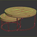 Modern Minimalist Two Nested Round Wooden Coffee Tables With Black Metal Frames 3d model