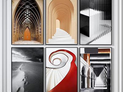 Architectural Art Prints Collection With Arches Stairs Spiral And Geometric Designs 3d model