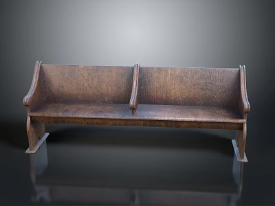 Vintage Wooden Multi Person Sofa With Armrests And Separate Seats On Smooth Floor 3d model