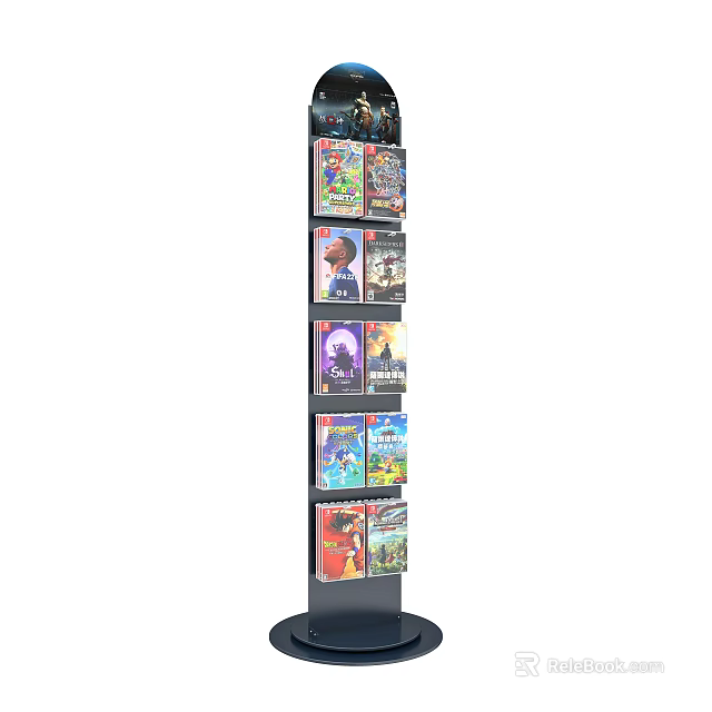 Multi tiered Display Rack with Various Game Cases and Magazines for Retail Store 3d model 