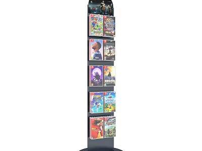 Multi tiered Display Rack with Various Game Cases and Magazines for Retail Store 3d model