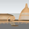 Wooden Dome Shaped Pergola With Grid Frame Design And Surrounding Trees