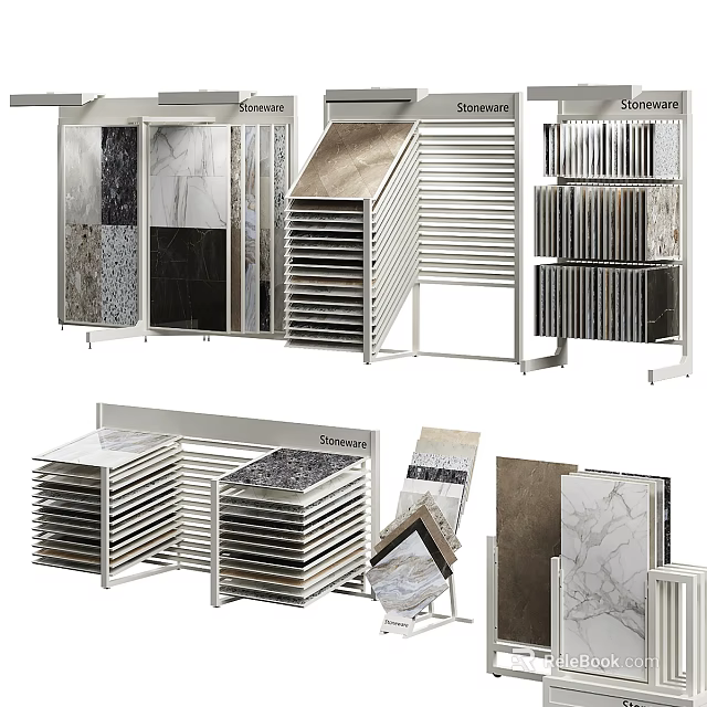 Stoneway Stone Sample Display Racks With Multiple Layers And Various Designs For Showroom 3d model 
