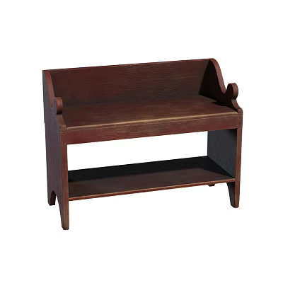 Dark Red Wooden Entryway Side Cabinet With Armrests And Open Storage Shelf 3d model