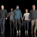 Men Standing in Different Casual Clothing Styles Against Black Background With Reflective Floor