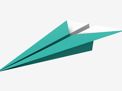 Teal Origami Paper Airplane With Simple Geometric Shape And Minimalist Design Style 3d model