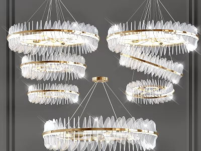 Luxurious Modern Crystal Chandeliers With Gold Frames And Clear Multi-layered Crystals 3d model