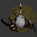 Fantasy Warrior Creature With Horned White Fur Armor And Claws On Green Brown Base