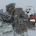 Broken Building Components With Collapsed Walls Fallen Roofs And Rubble Debris 3d model