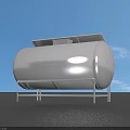 Stainless Steel Storage Tank With Metal Stand Against Blue Sky Background