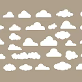 White Cloud Paper Cutouts In Various Shapes And Sizes On Beige Background 3d model