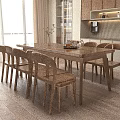 Wooden Dining Table Set With Four Chairs Vase And Tray In Bright Room