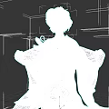 Game Movie Character Short Hair Flower Decoration White Tattered Clothing Red Cape Mechanical Chest Structure