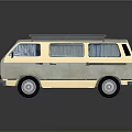 Vintage Beige Light Gray Van Exterior With Roof Rack And Window Curtains