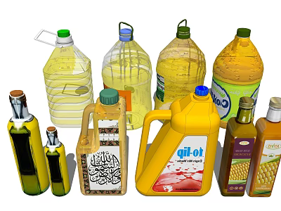 Assorted Cooking Oil And Olive Oil Condiment Bottles With Colorful Labels And Different Sizes 3d model