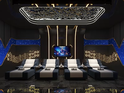 Modern SPA Sauna Relaxation Room With Comfortable Loungers Starry Ceiling Lighting And TV Screen 3d model